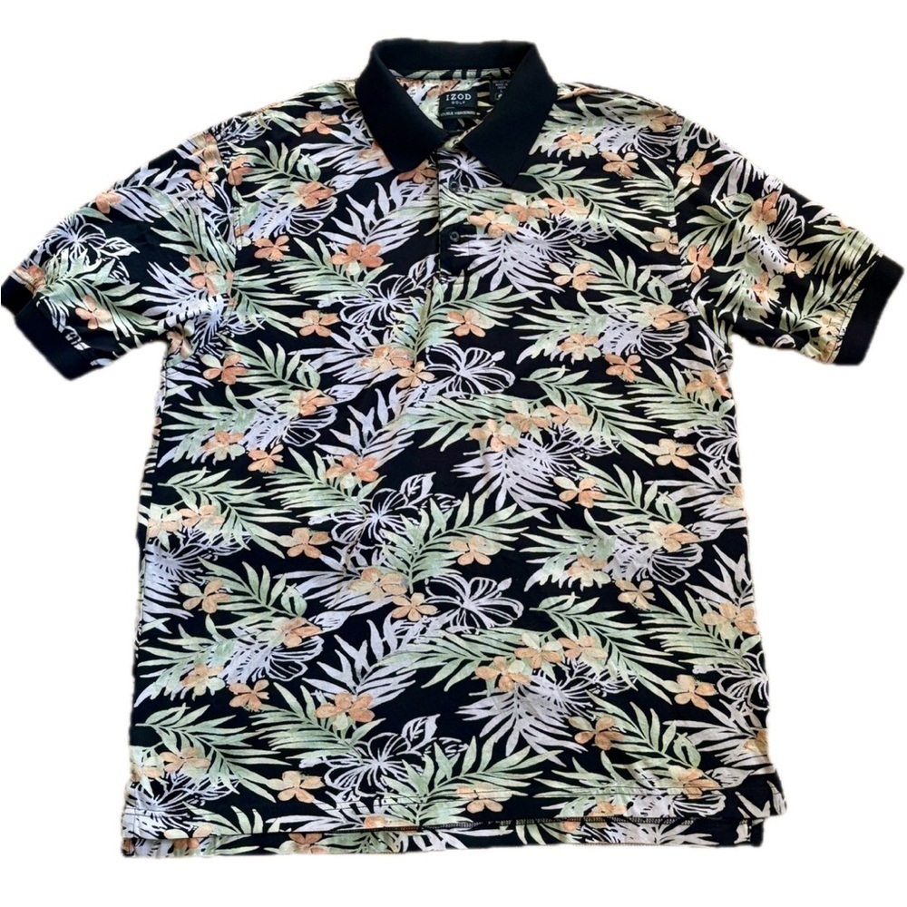 Izod Golf Tropical Polo Shirt Size Large Sporty Preppy Hawaiian Beach Vacation